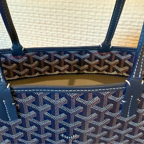 Goyard Blue Chevron Print Saint Louis Tote - Picture 4 of 13